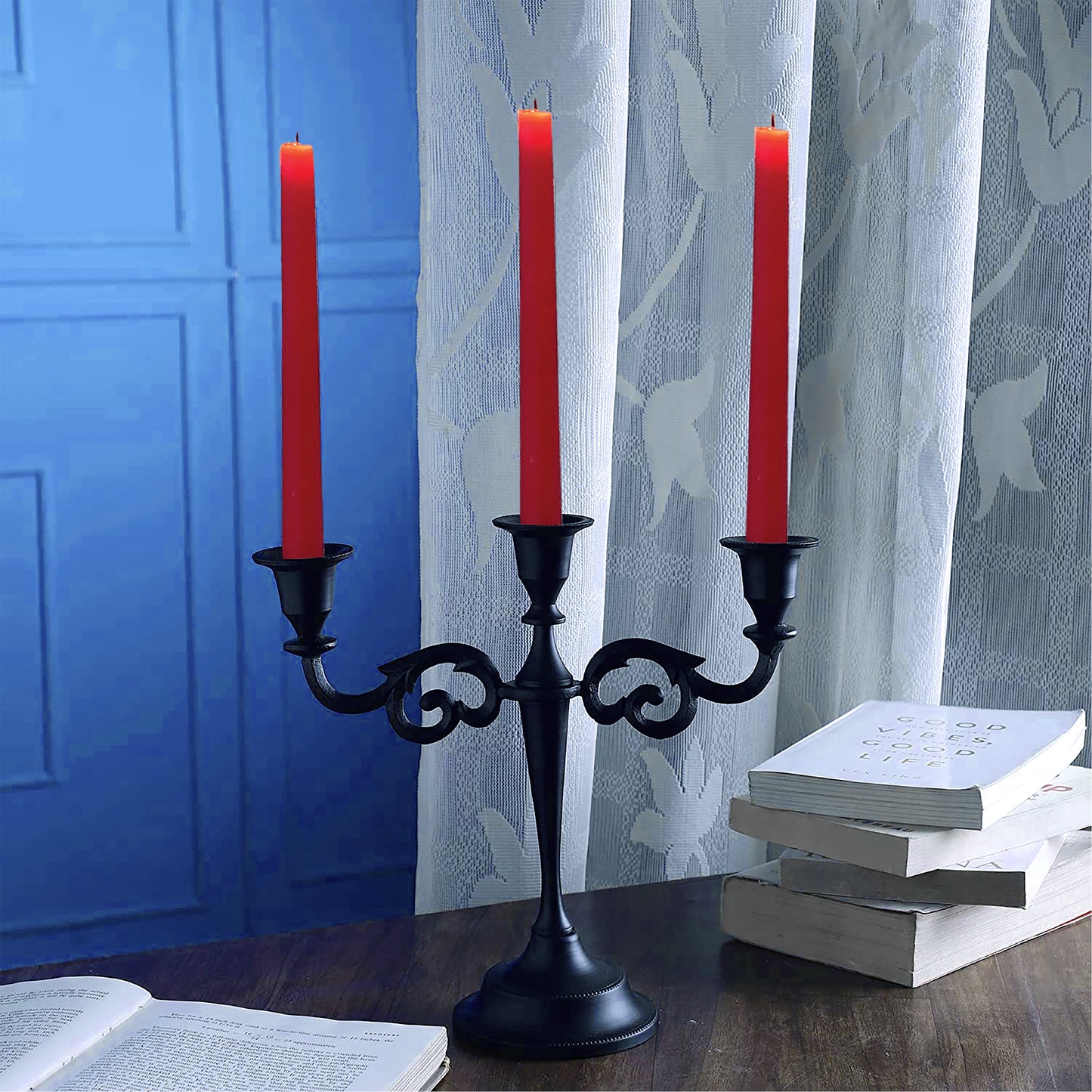 3 Arm Candelabra Candle Holder - Black