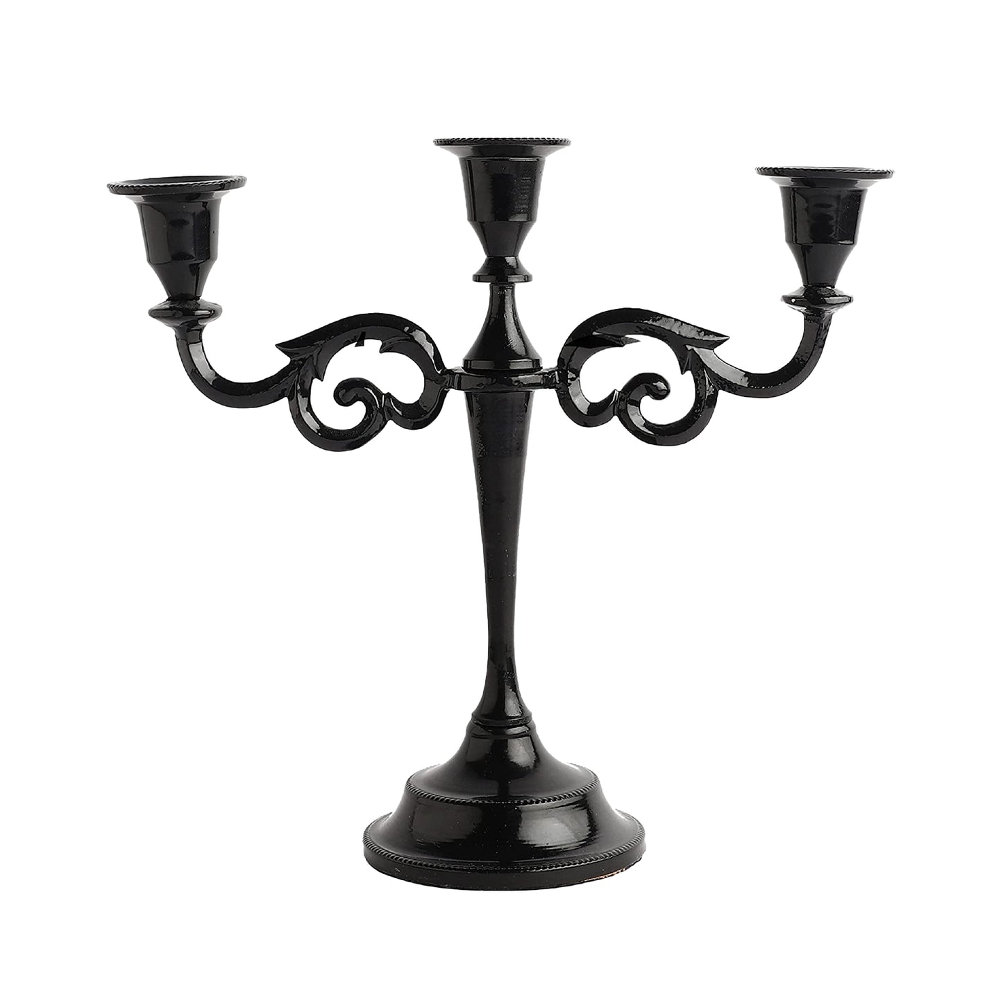 3 Arm Candelabra Candle Holder - Black Glossy