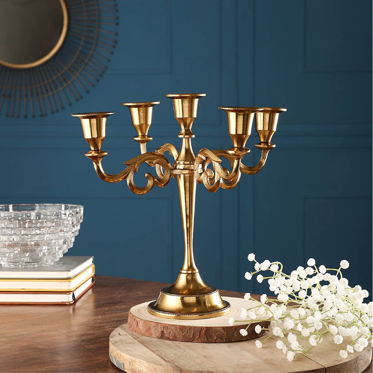 5 Arm Candelabra Candle Holder - Gold