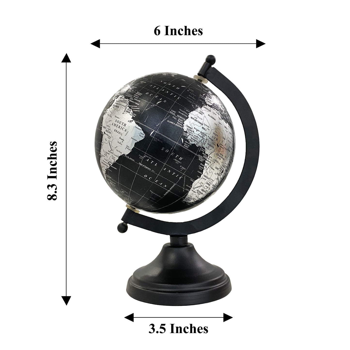 5" World Globe - Metallic Black