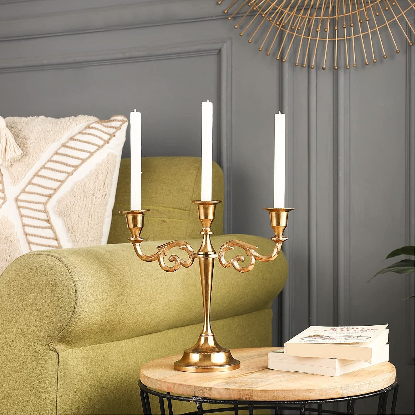 3 Arm Candelabra Candle Holder - Gold