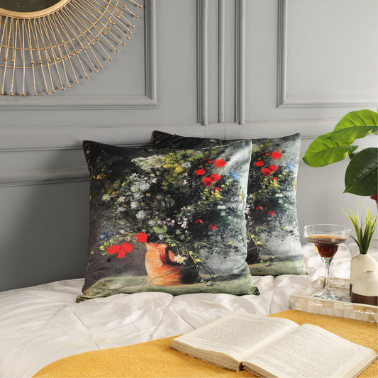 Velvet Printed Throw Pillow Covers - Flower in Vase