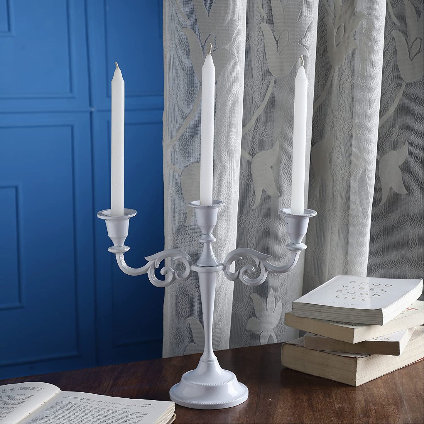 3 Arm Candelabra Candle Holder - White