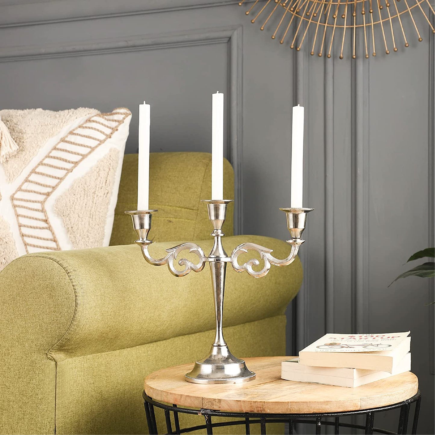 3 Arm Candelabra Candle Holder - Silver