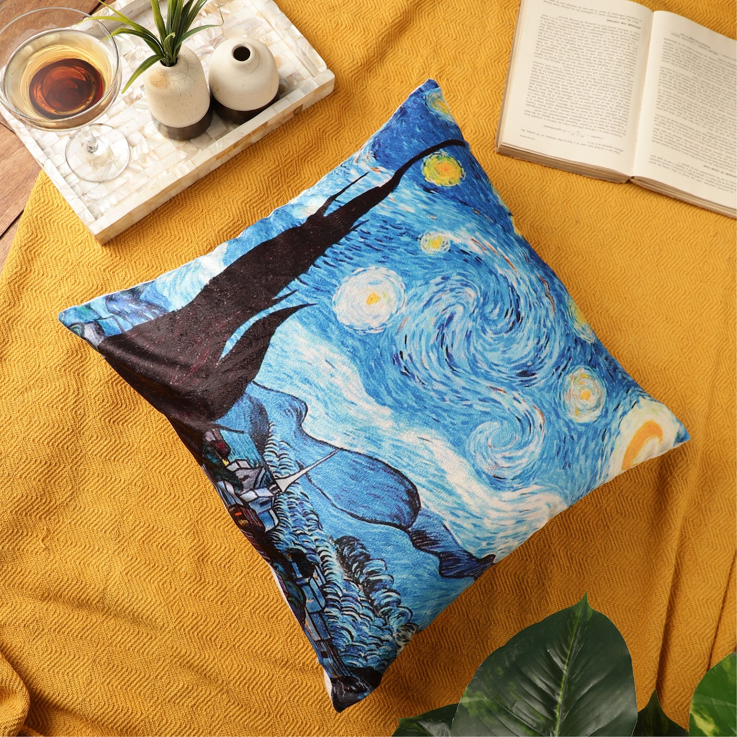 Velvet Printed Throw Pillow Covers - Starry Night