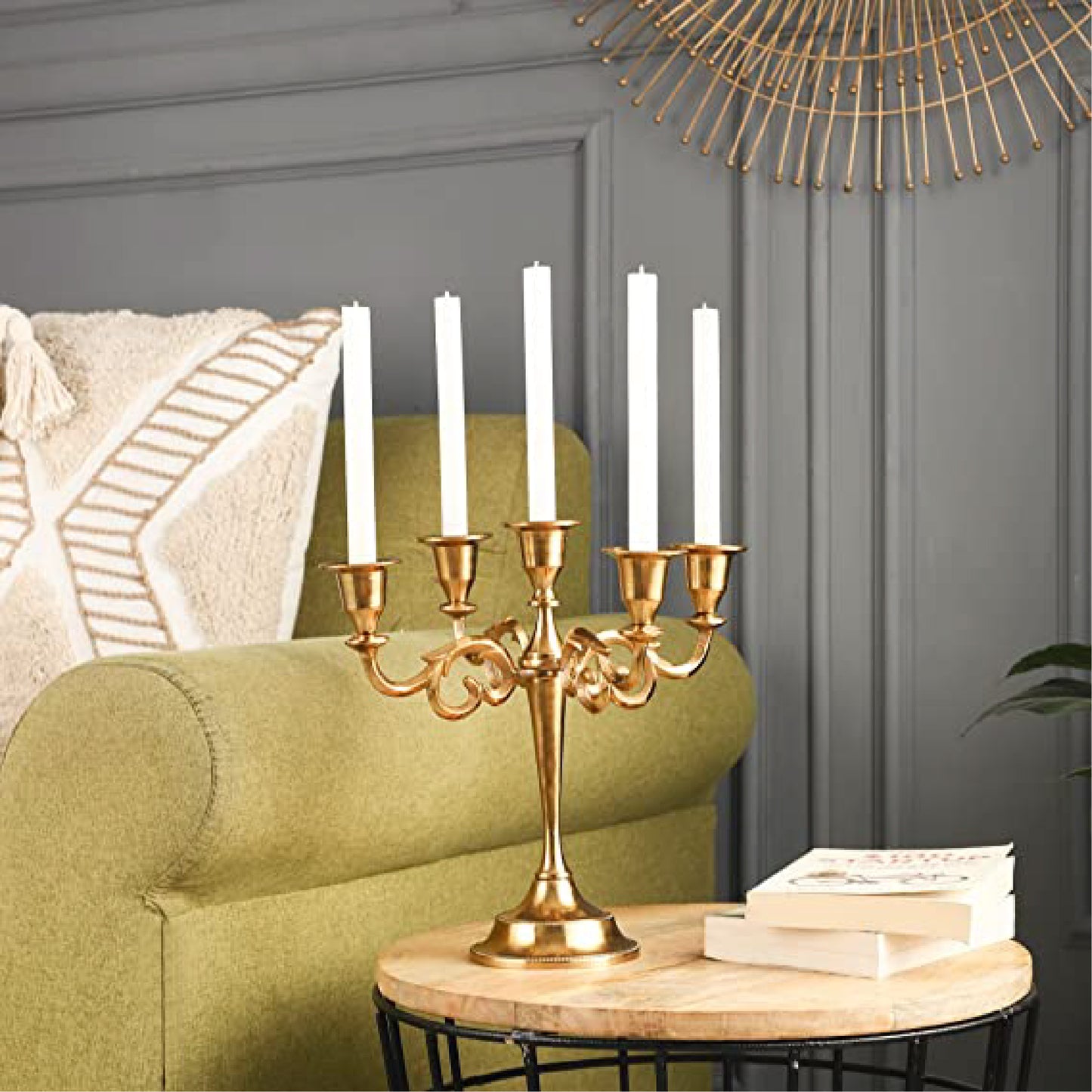 5 Arm Gold Metal Candelabra Candle Holders for Home Decoration Centerpiece & Gifts