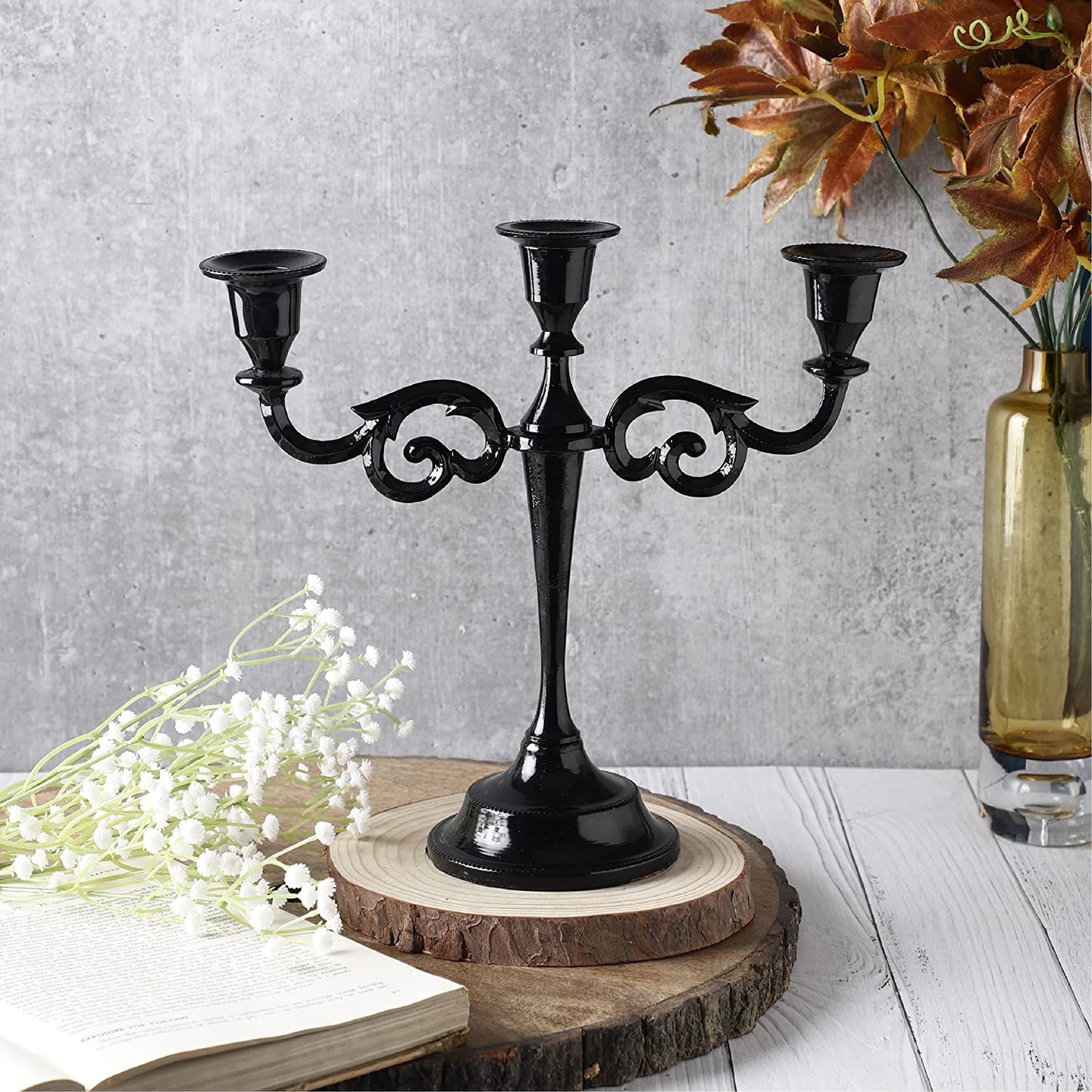 3 Arm Black Glossy Candelabra