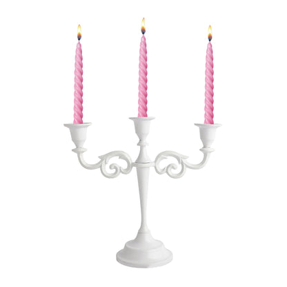 3 Arm White Metal Candelabra Candle Holders for Home Decoration Centerpiece & Gifts