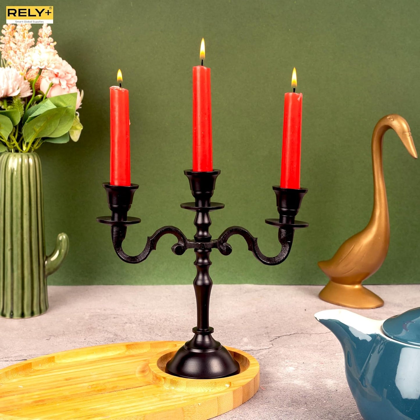 3 arm Black Matte Baby Candelabra by Rely+ in Wedding Decor - Perfect for Special Occasions