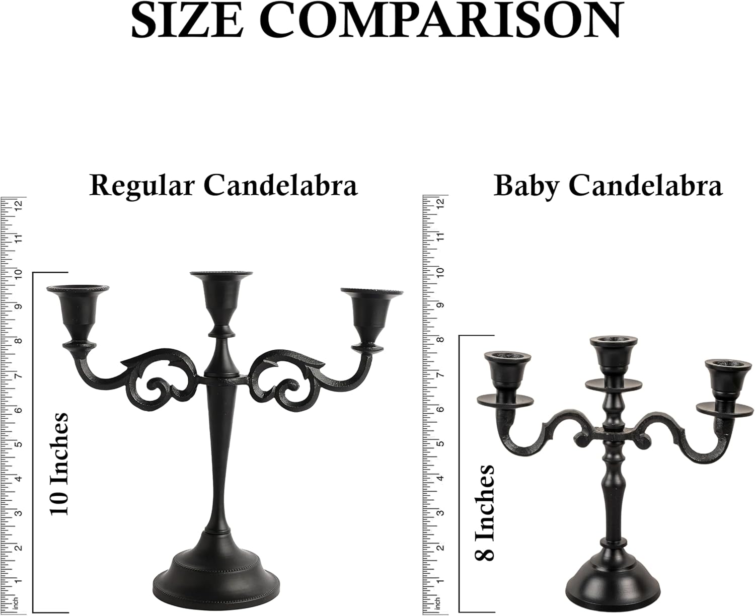 3 arm mini Elegant Black Matte Baby Candelabra by Rely+ - 8-Inch Tall Metal Candle Holder