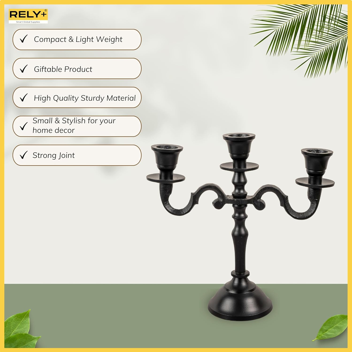 Elegant Black Matte Baby Candelabra by Rely+ - 8-Inch Tall Metal Candle Holder for home decor