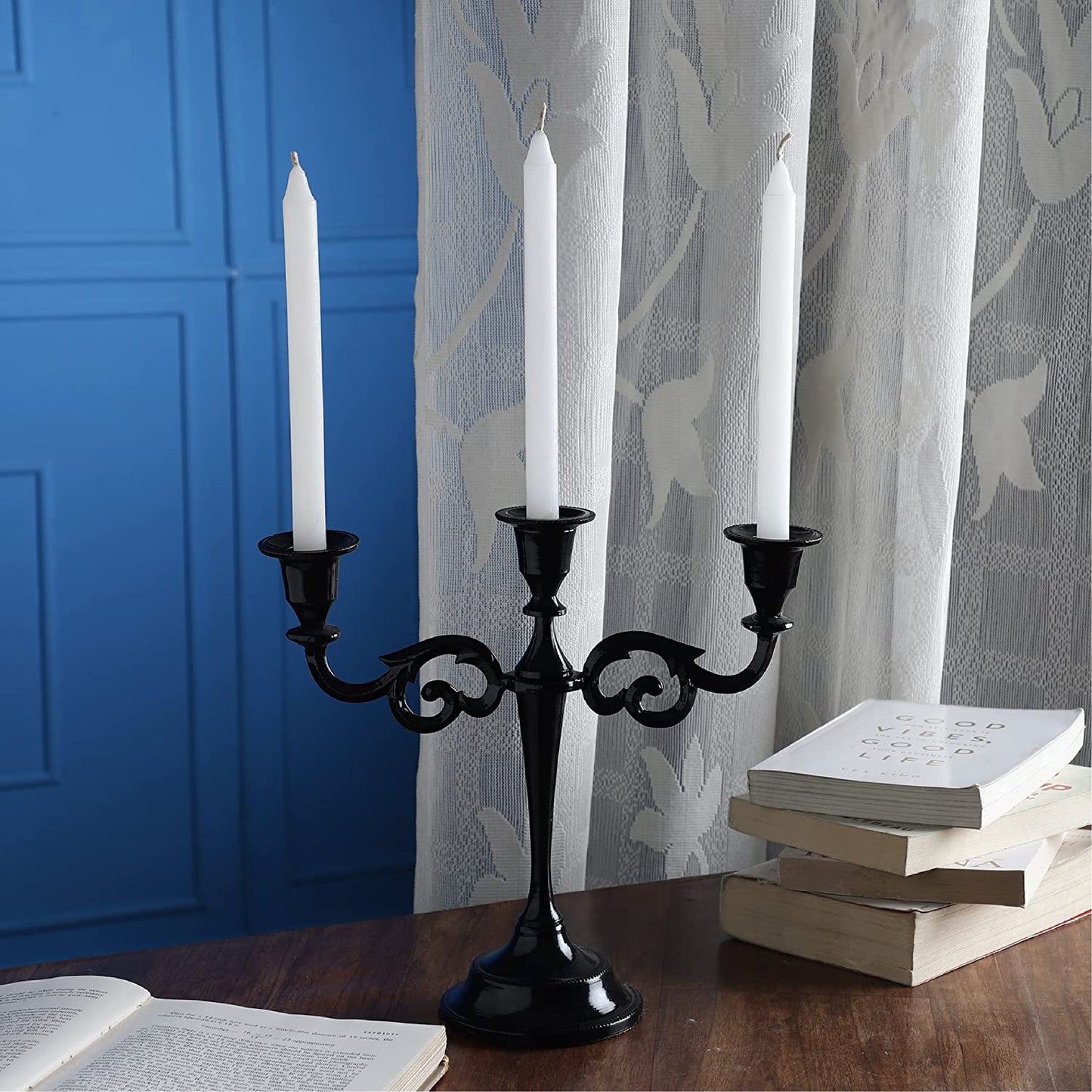 3 Arm Candelabra Candle Holder - Black Glossy