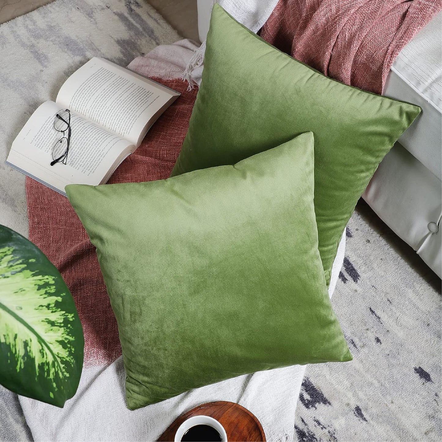 Velvet Throw Pillow Covers - Green