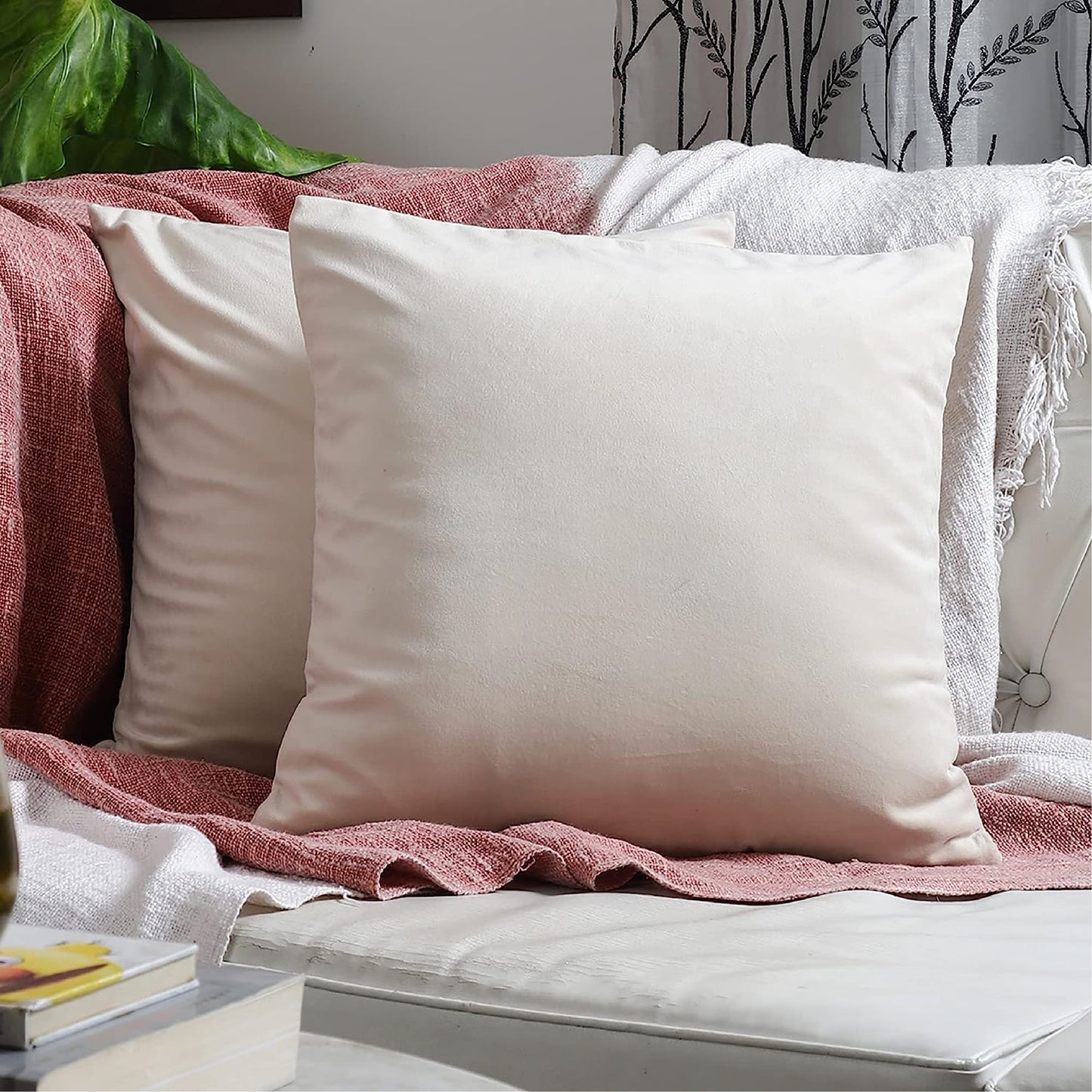 Velvet Throw Pillow Covers - Ivory