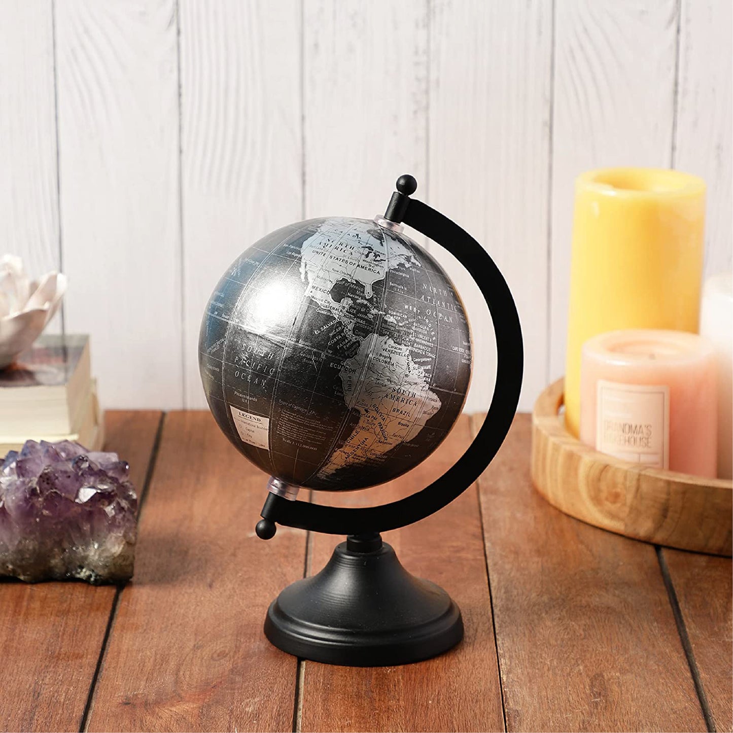 5" World Globe - Metallic Black