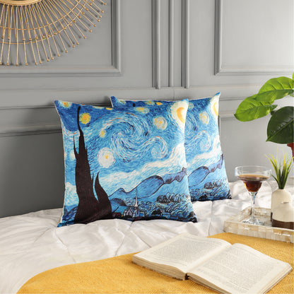 Velvet Printed Throw Pillow Covers - Starry Night