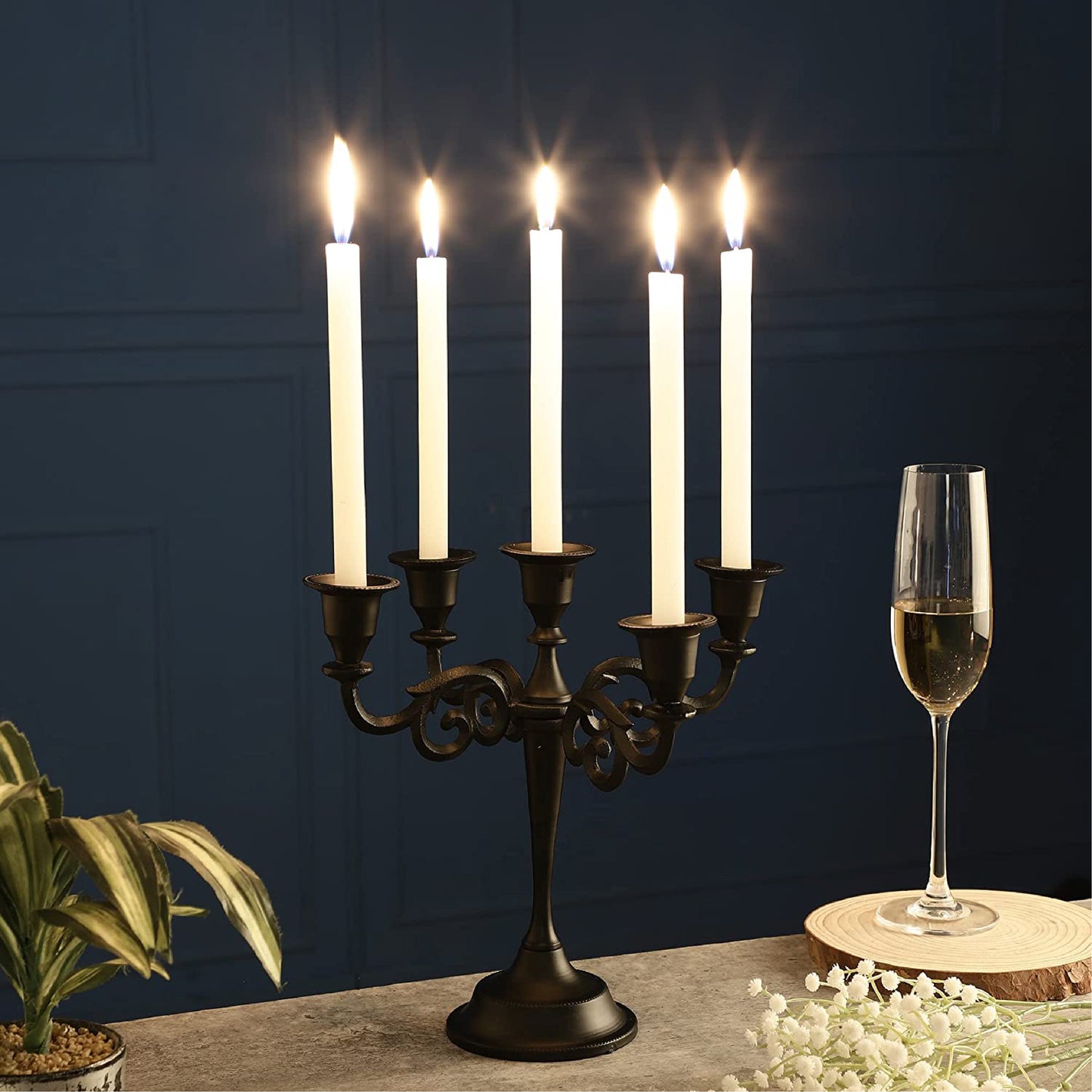 5 Arm Black Metal Candelabra Candle Holders for Home Decoration Centerpiece & Gifts