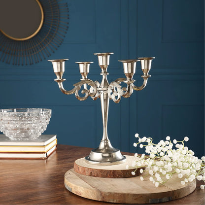 5 Arm Silver Metal Candelabra Candle Holders for Home Decoration Centerpiece & Gifts