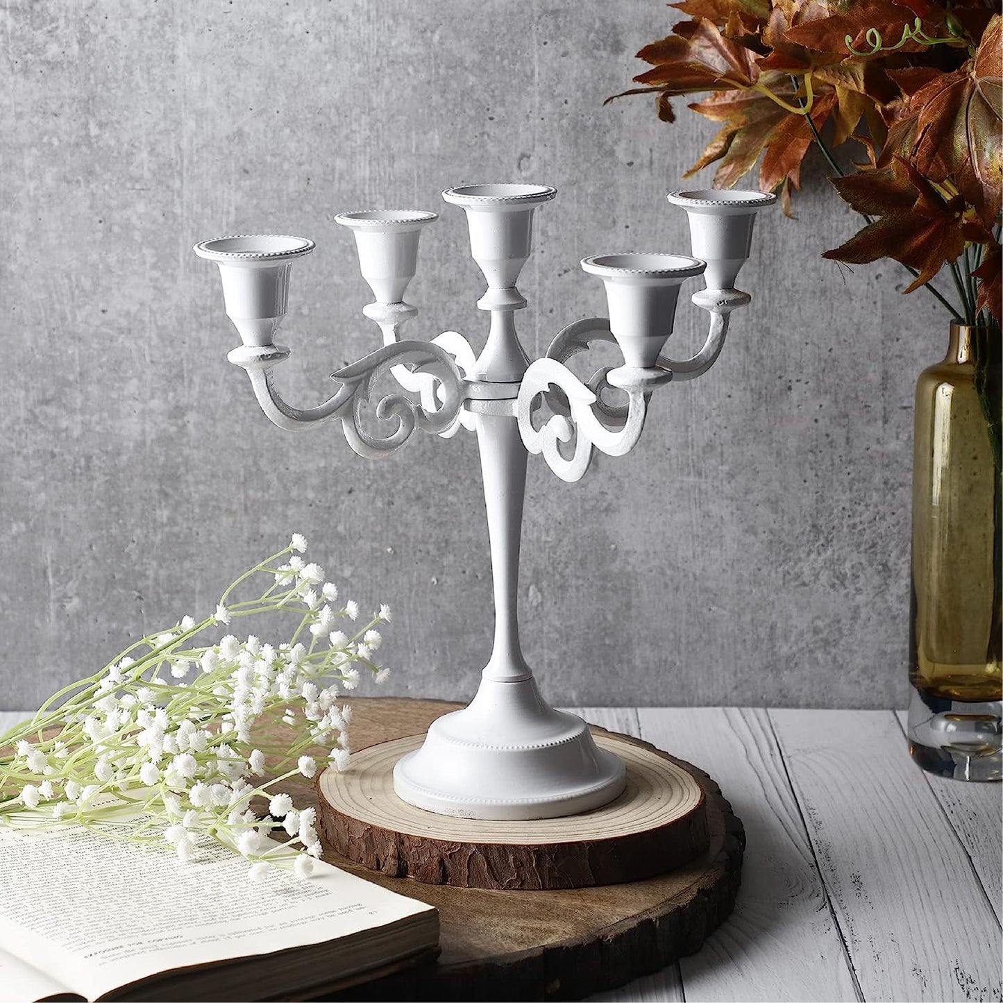 5 Arm Candelabra Candle Holder - White