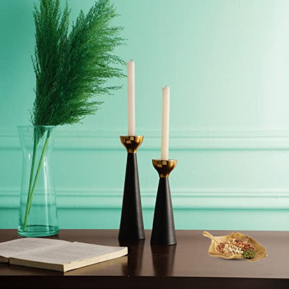 Black & Gold Set of 2 Candle Stick Candle Holders - Gold Taper Candle Holders