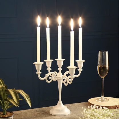 5 Arm Candelabra Candle Holder - White