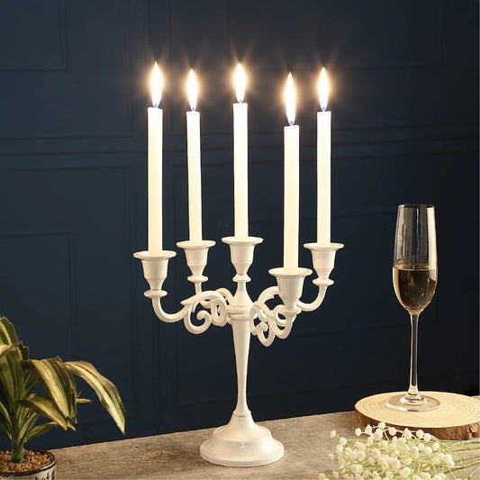 5 Arm White Metal Candelabra Candle Holders for Home Decoration Centerpiece & Gifts