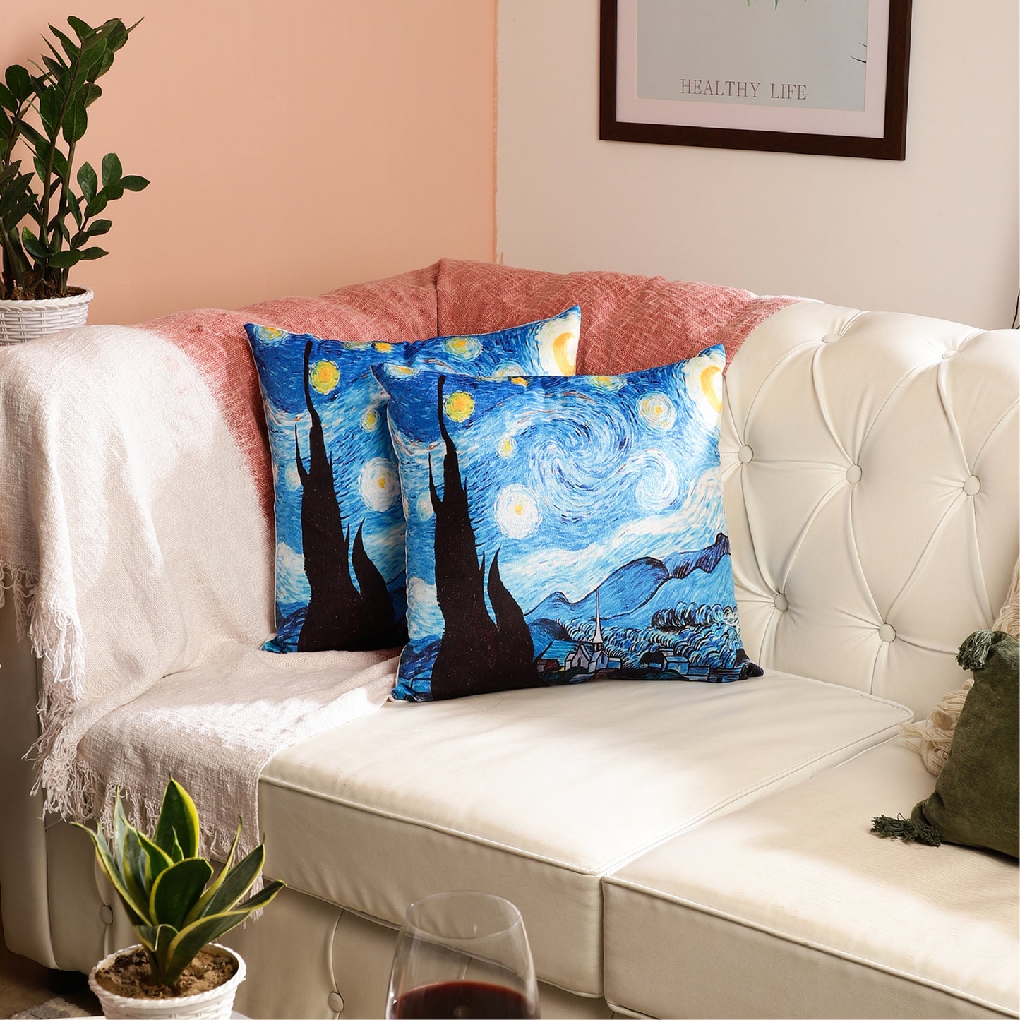Velvet Printed Throw Pillow Covers - Starry Night