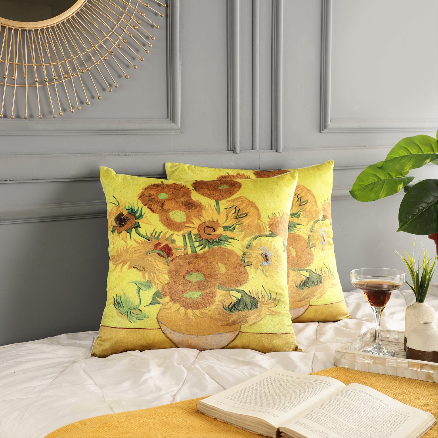 Velvet Printed Throw Pillow Covers - Sunflowers