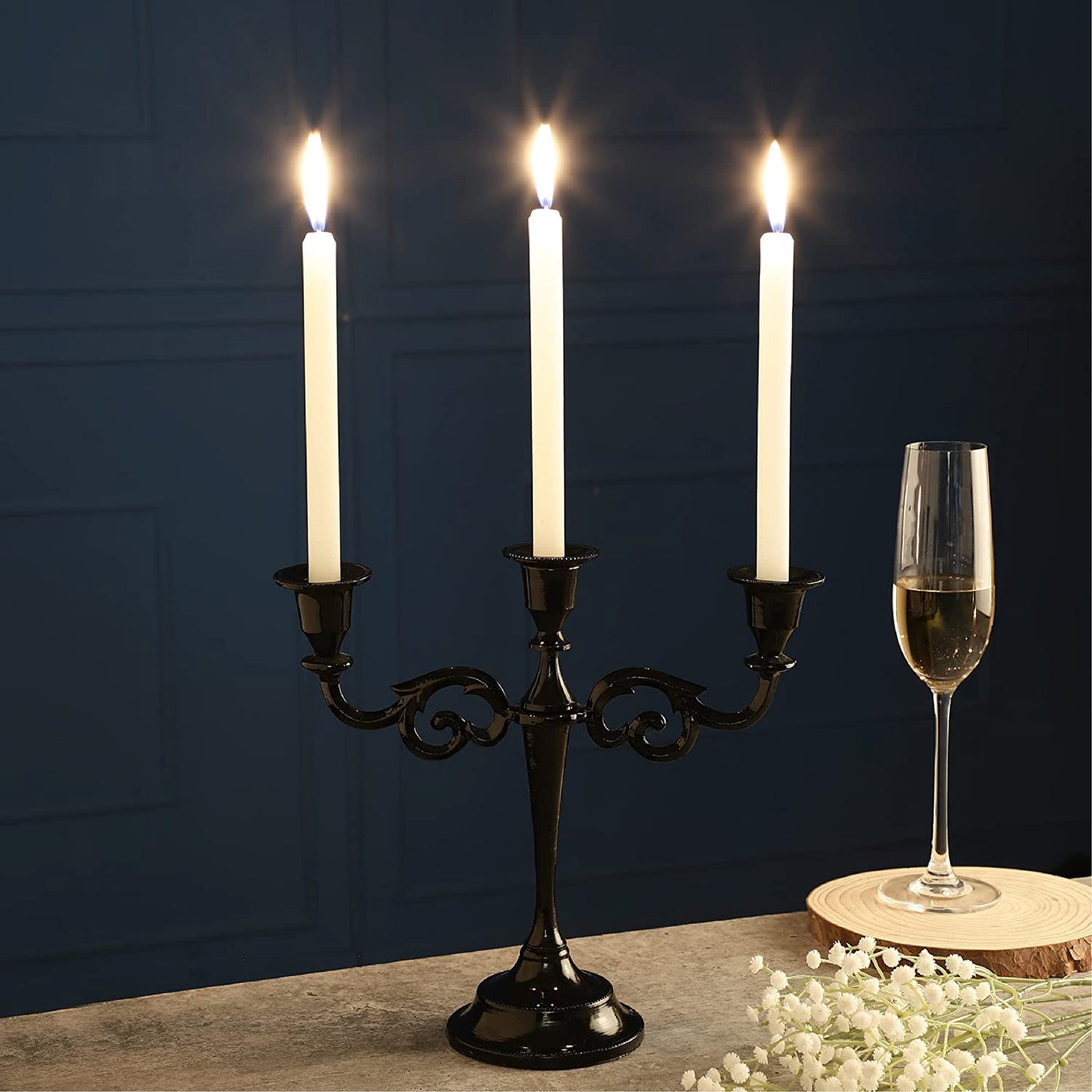 3 Arm Black Glossy Candelabra