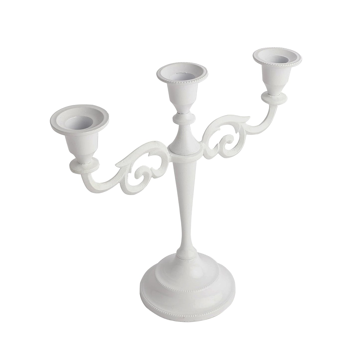 3 Arm Candelabra Candle Holder - White