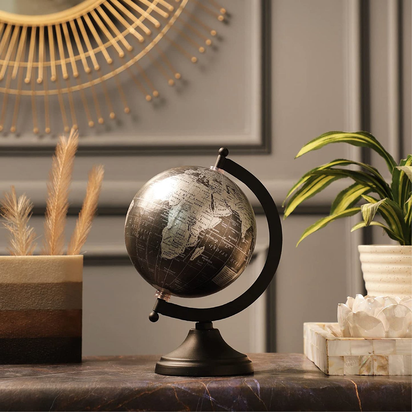 5" World Globe - Metallic Black