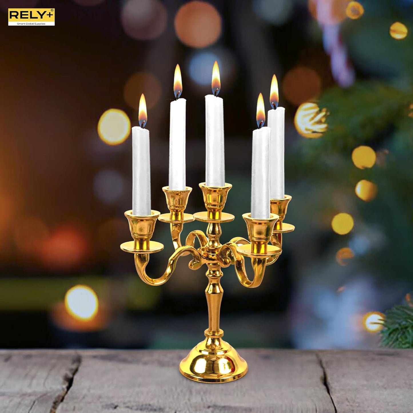 Gold Glossy 5 Arm Baby Candelabra by Rely+