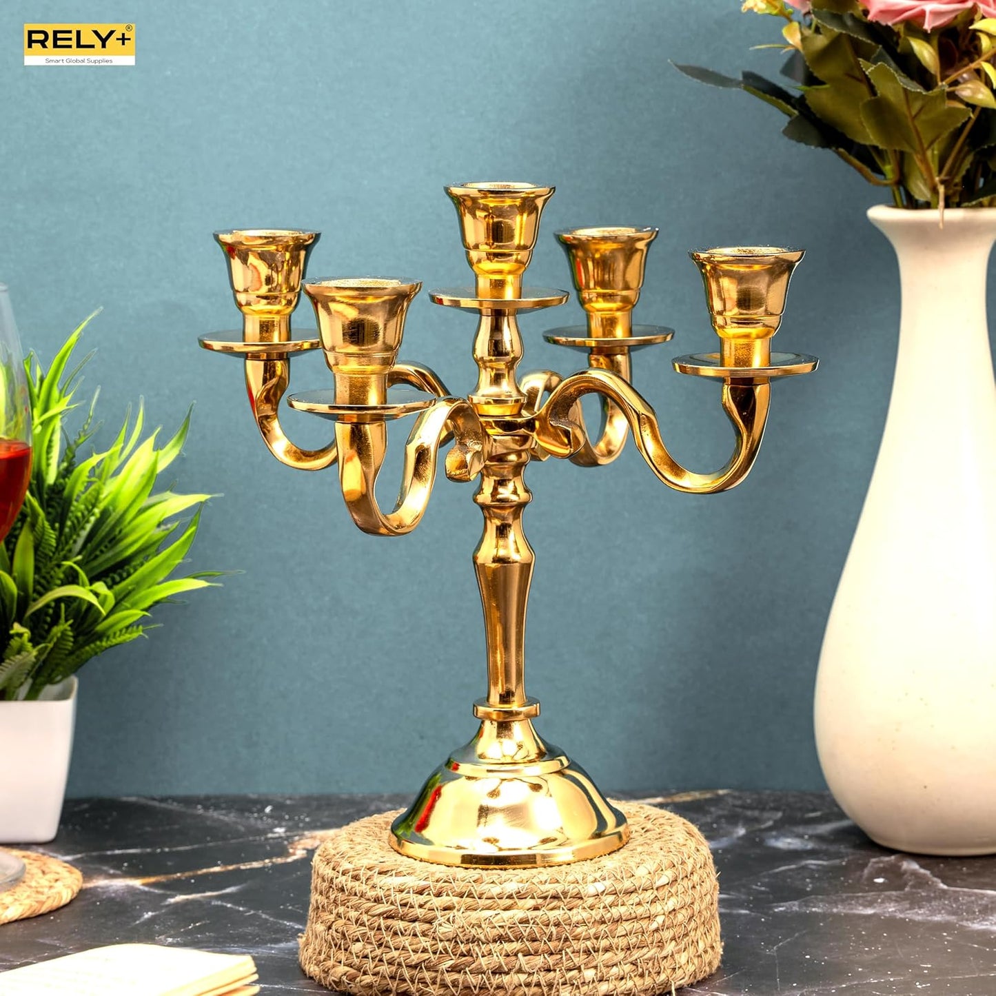 High-Quality Gold Candelabra with Mini Taper Candles