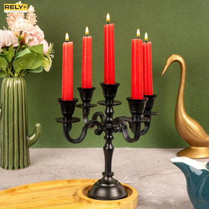 Black Matte 5 Arm Baby Candelabra – Side View of 8" Tall Candle Holders for Weddings and Parties