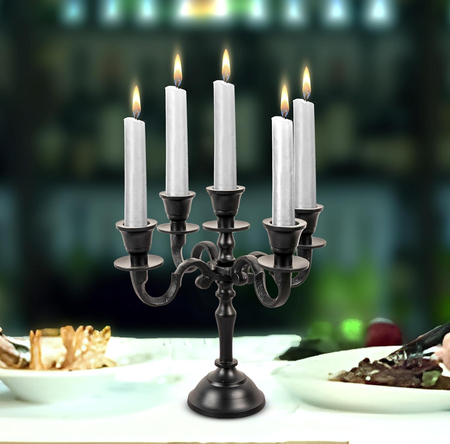 Close-Up of Black Matte 5 Arm Baby Candelabra – High-Quality Metal Candle Stand by Rely+