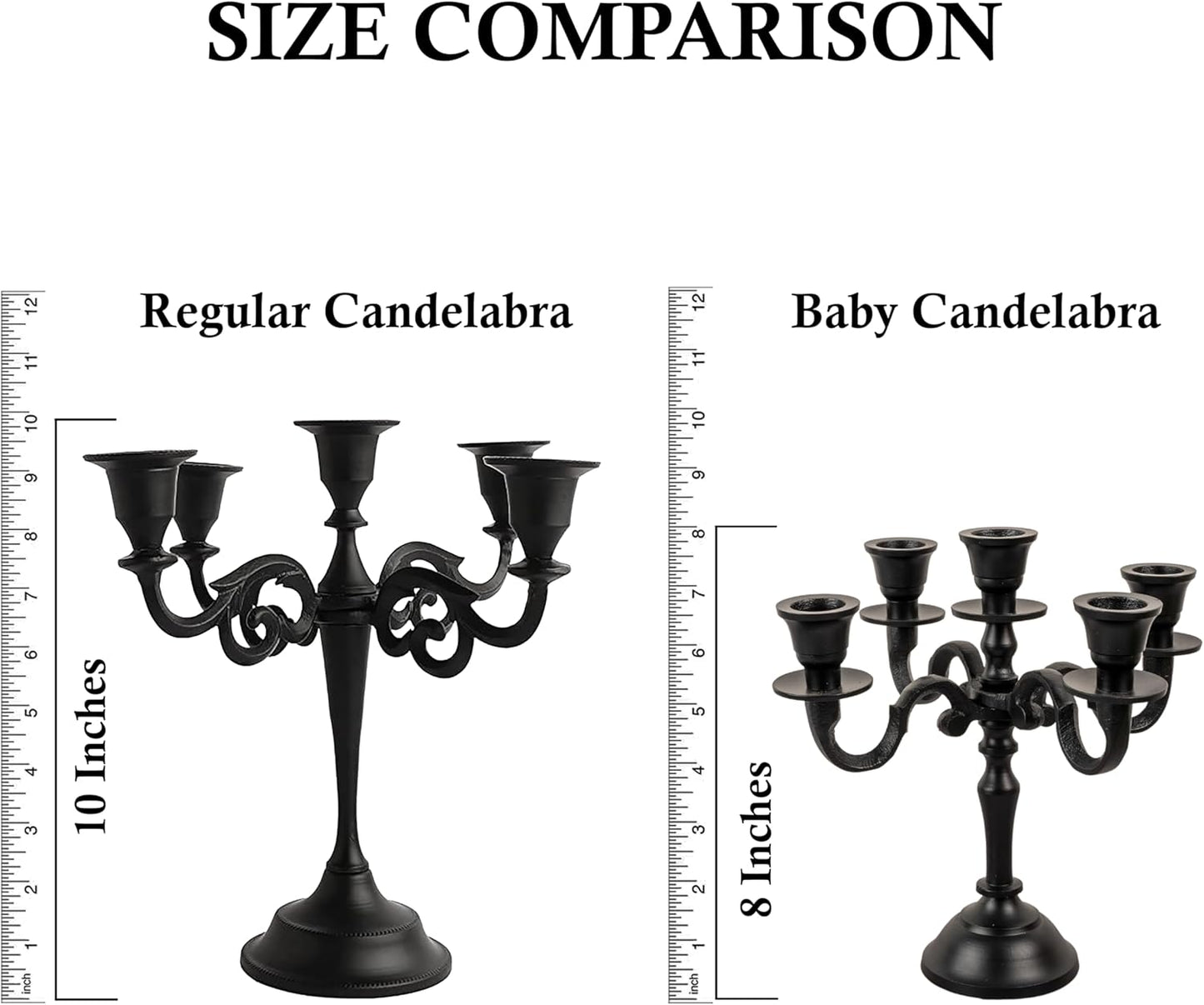 5 Arm Baby Candelabra Black Matte on Dining Table – Elegant Centerpiece for Special Occasions sizes