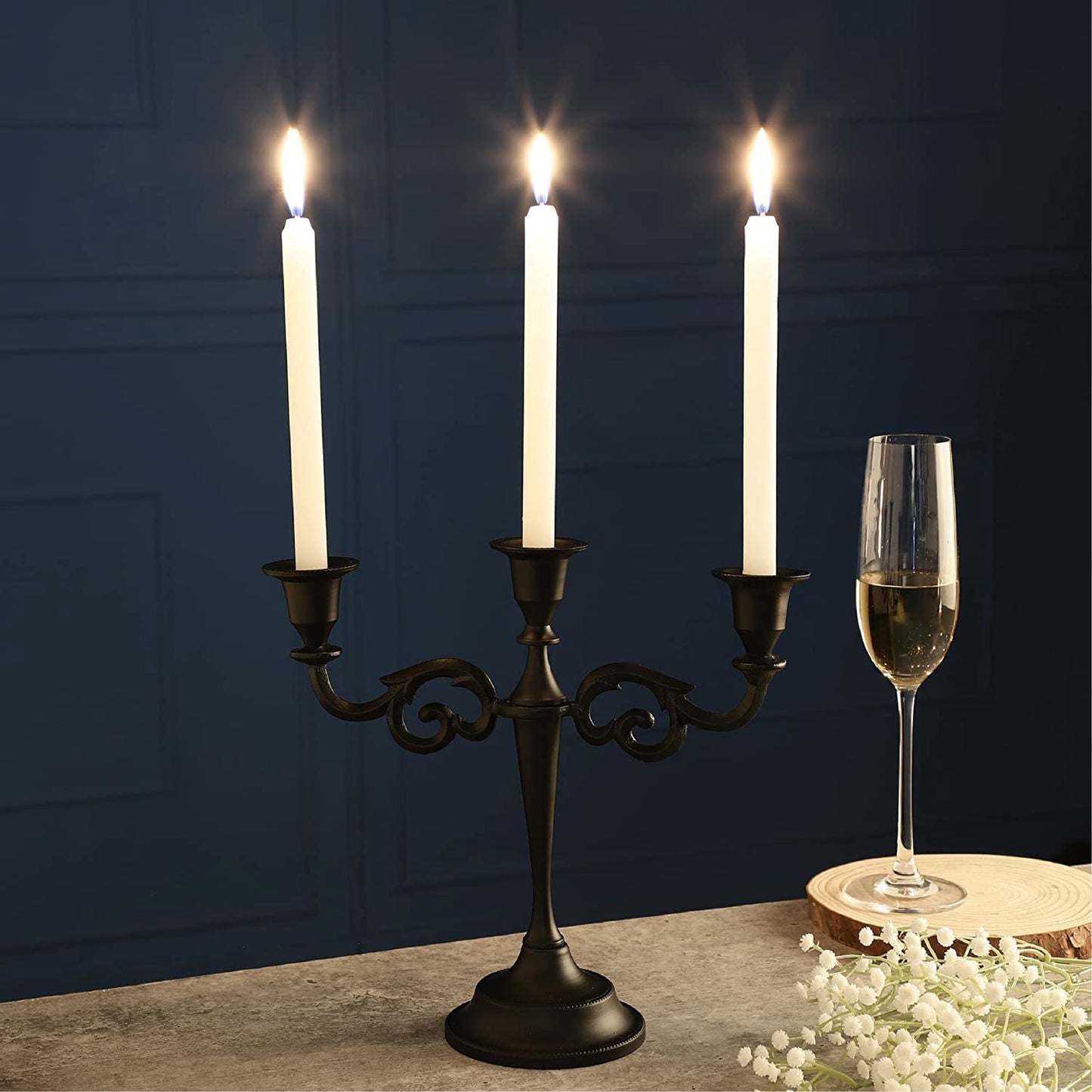 3 Arm Candelabra Candle Holder - Black