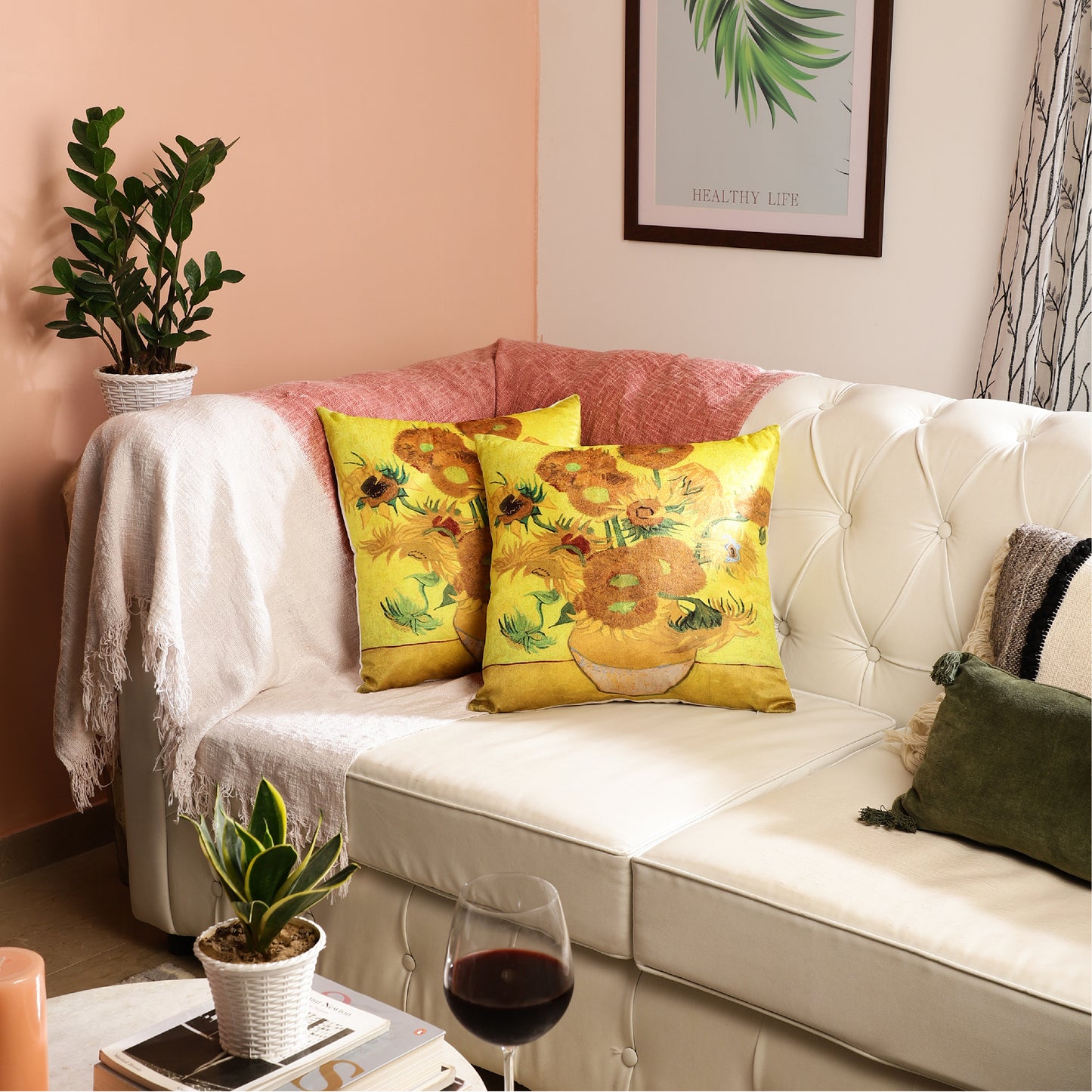 Velvet Printed Throw Pillow Covers - Sunflowers