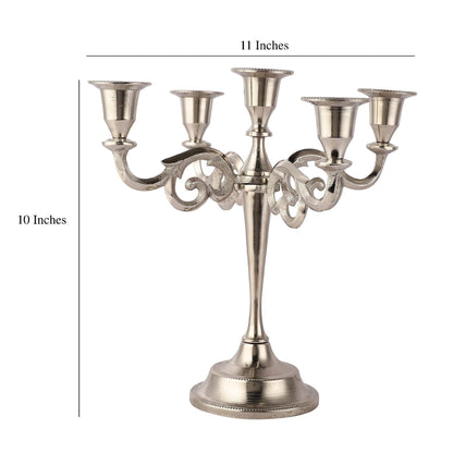 5 Arm Silver Metal Candelabra Candle Holders for Home Decoration Centerpiece & Gifts