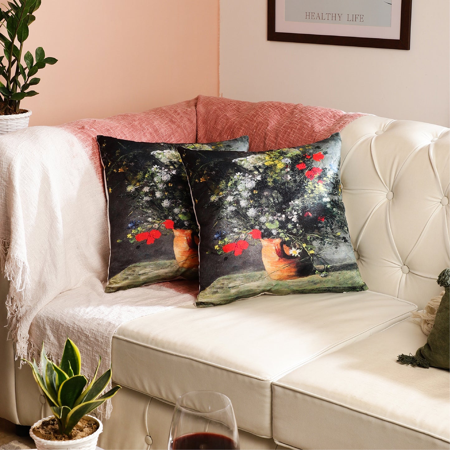 Velvet Printed Throw Pillow Covers - Flower in Vase