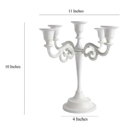 5 Arm White Metal Candelabra Candle Holders for Home Decoration Centerpiece & Gifts