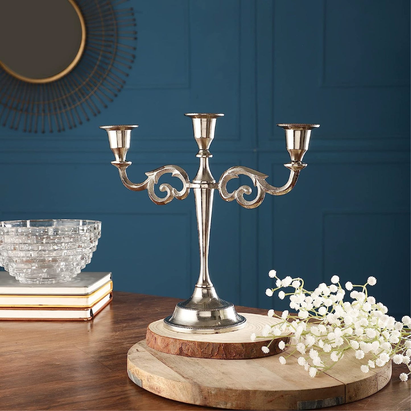 3 Arm Candelabra Candle Holder - Silver