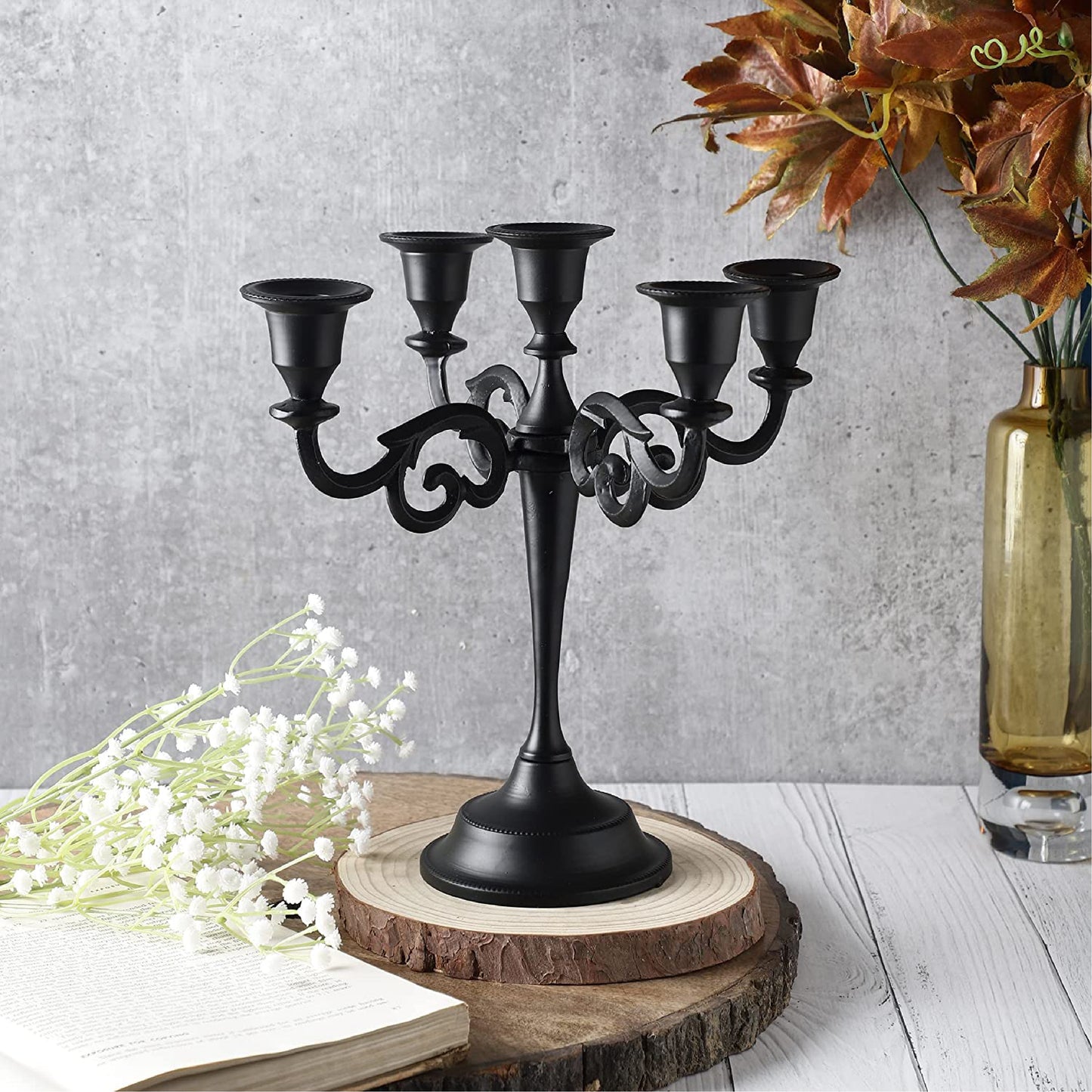 5 Arm Black Metal Candelabra Candle Holders for Home Decoration Centerpiece & Gifts