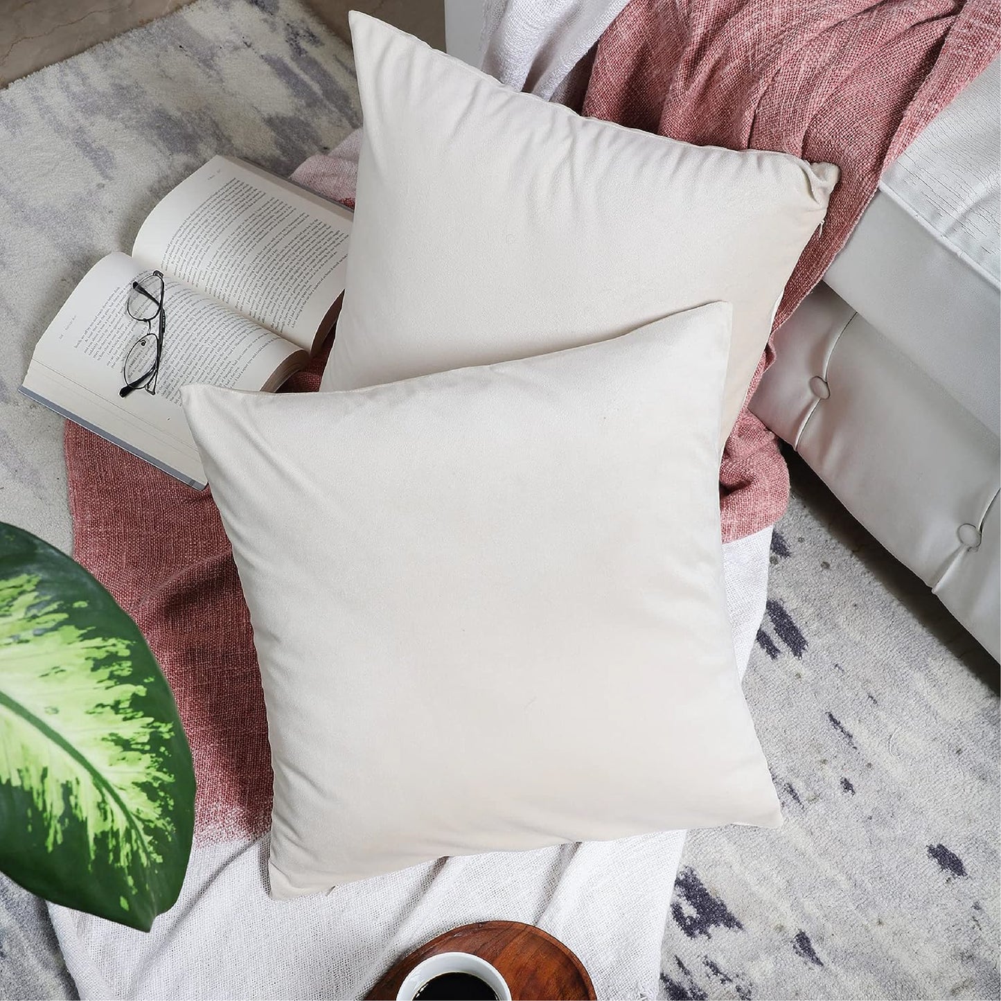 Velvet Throw Pillow Covers - Ivory