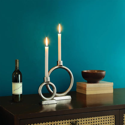 Elegant Round Silver Candle Holders Set 2 by Rely+