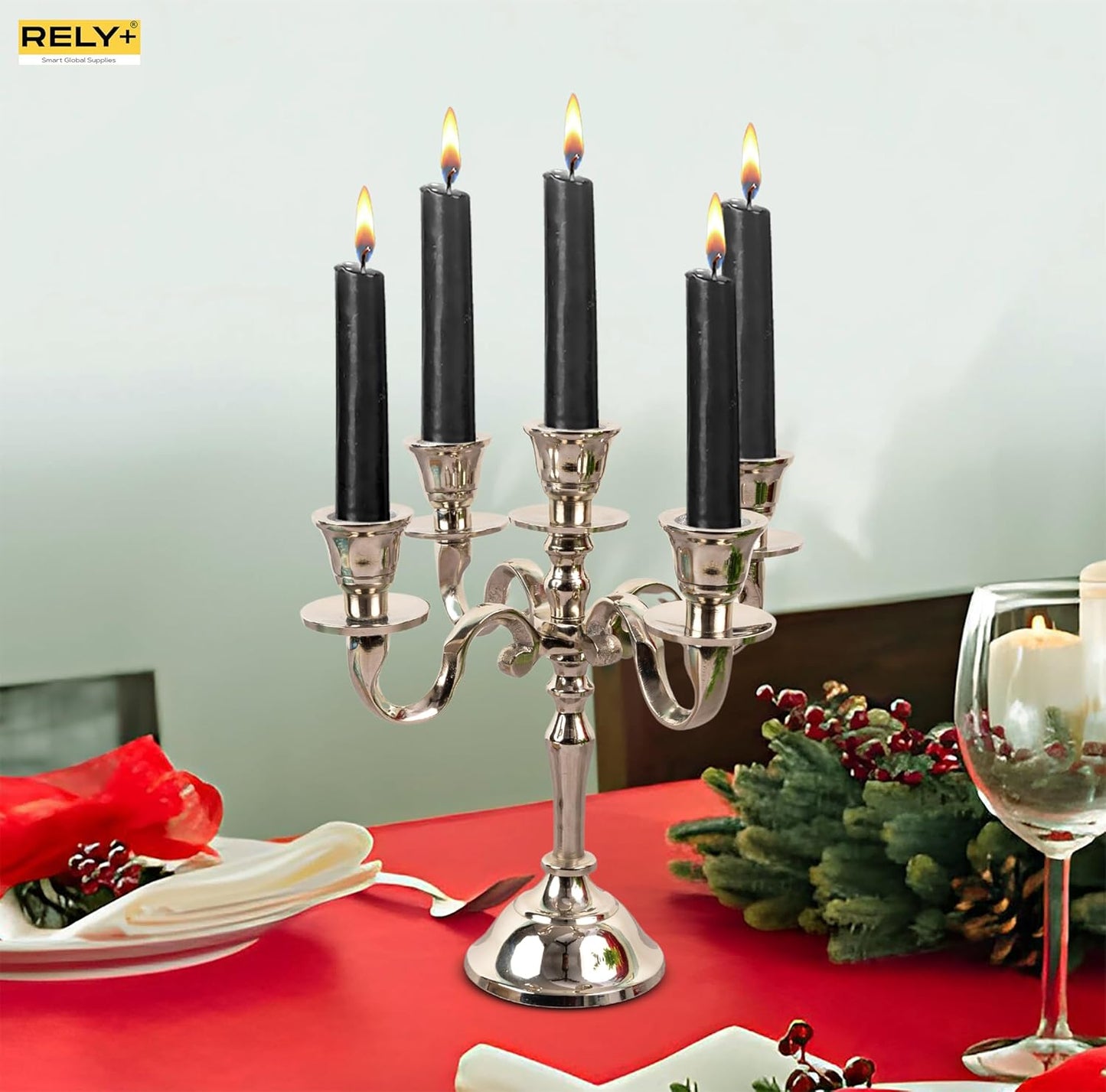 silver Glossy 5 Arm Baby Candelabra by Rely+ 