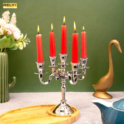 silver glossy Rely+ 5 Arm Candelabra with Polished Finish for Celebrations