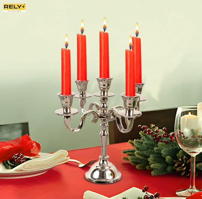 silver glossy Handcrafted Gold Baby Candelabra on Dining Table