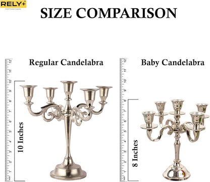 silver glossy Handcrafted Gold Baby Candelabra on Dining Table different sizes