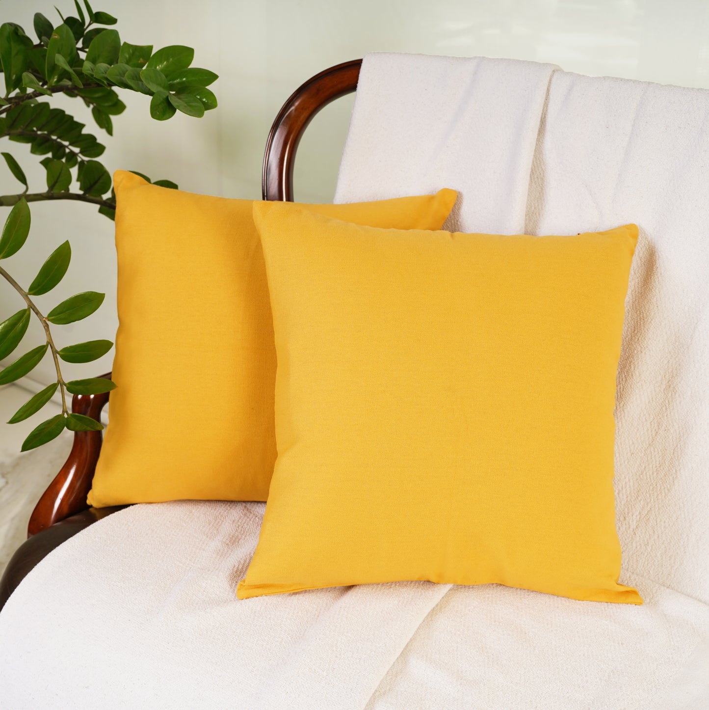 Best Quality Yellow Cotton Throw Pillow Covers - Decorative Zippered Pillow Covers for Couch and Sofa